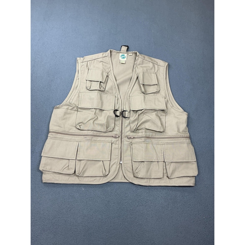 Vintage Sawyers Vest Mens M Beige Canvas Utility Pockets‎ Zip 90s Photographer